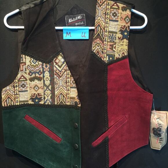 Katch Me Retro Cowboy NWT BoHo Vintage Western Suede Leather Vest M U - Picture 3 of 8